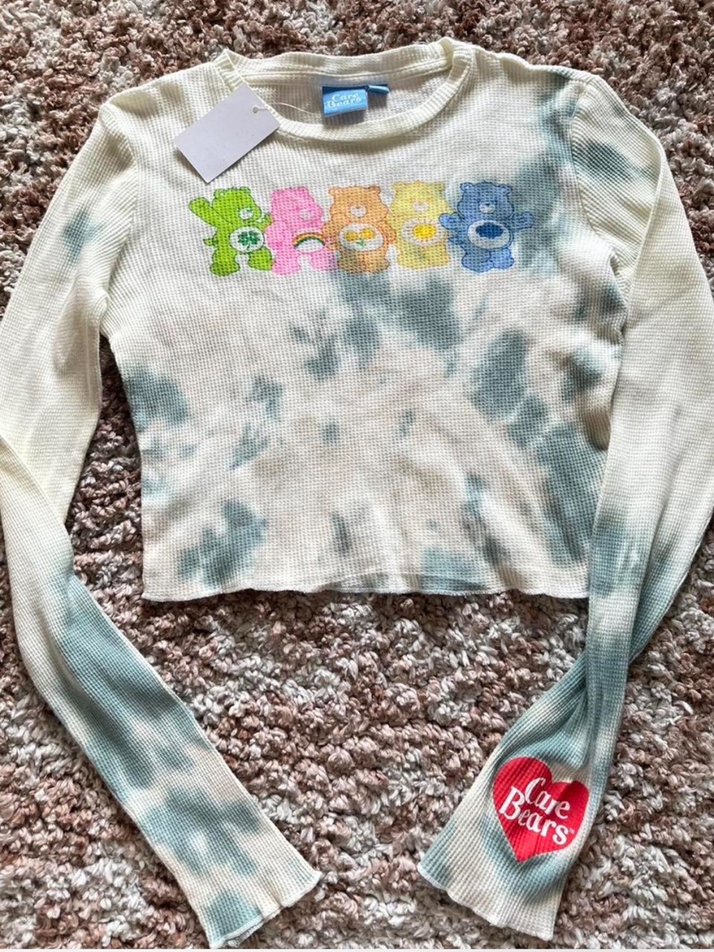 Care Bears Waffle Knit Long Sleeve cropped Top with Pastel Bear Row